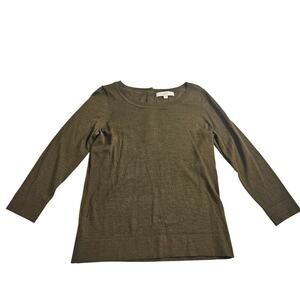 Loft Olive Green Lightweight 3/4 Sleeve Sweater Button Closure Medium Wool Blend